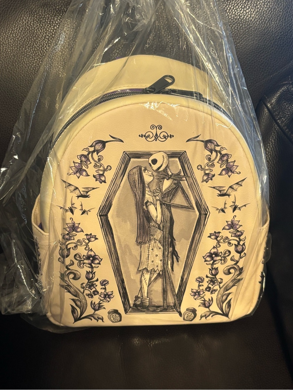 Loungefly Nightmare Before Christmas Cream Floral Coffin-Print Mini Backpack